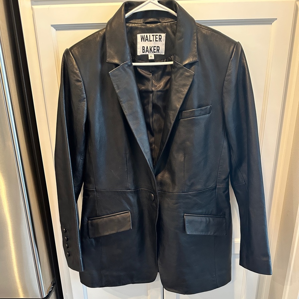 NWOT Walter Baker Black 100% Lamb Leather Blazer Size XL - Picture 7 of 16